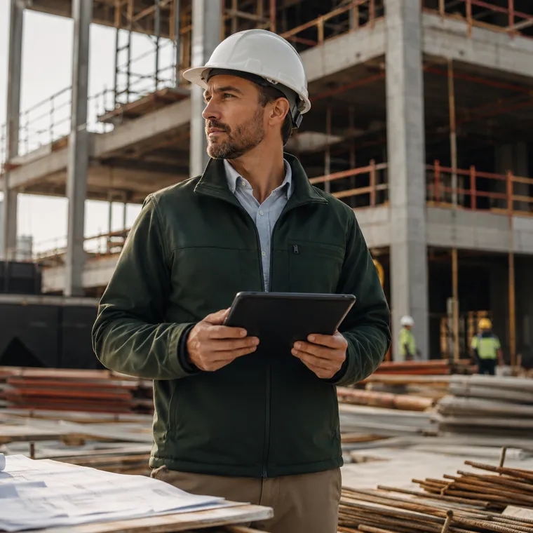Construction superintendent reviewing work at an active project