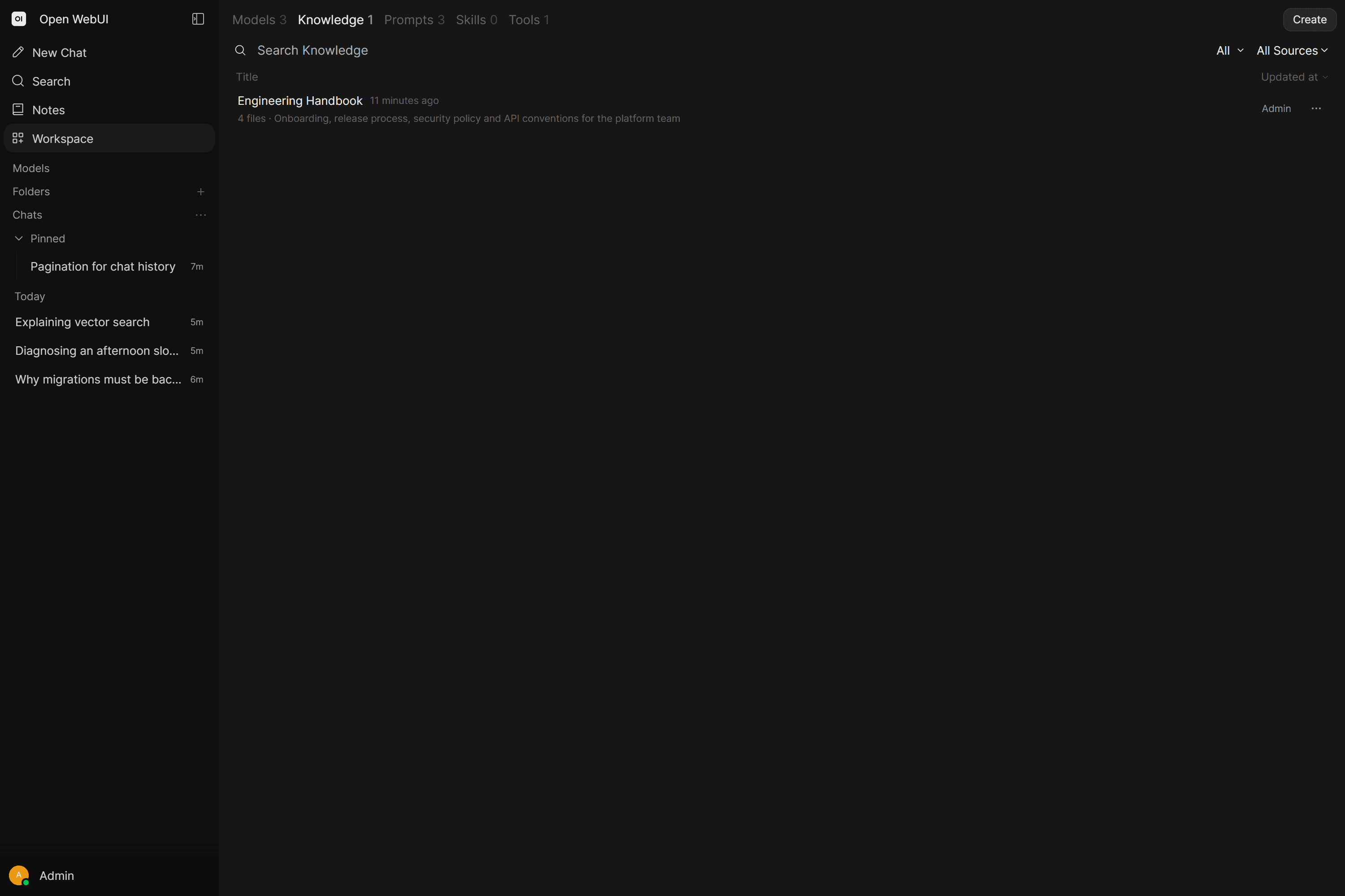 Open WebUI knowledge base management screen